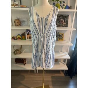Striped Sleeveless Dress Blue‎ White Drawstring Waist Casual Summer Size M